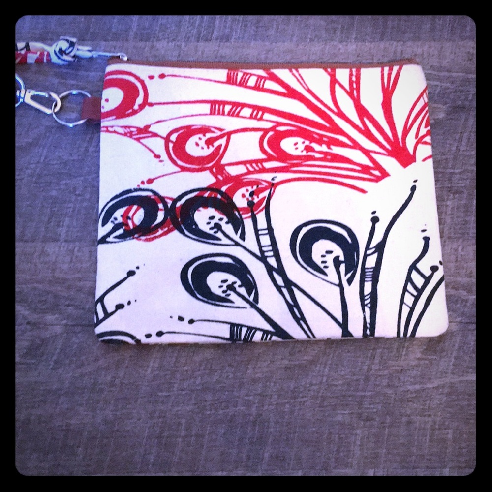 Red white blue and brown purse